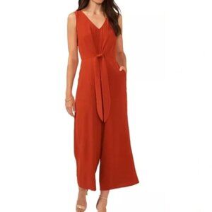 Vince Camuto Womens Rust Island Oasis Tie Front Wide Leg Sleeveless Jumpsuit